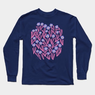 Cute minimalist ditsy flowers in blue and pink Long Sleeve T-Shirt